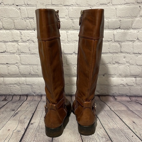 Coach British Tan Tall Boots with gold logo Sz 6B - Picture 4 of 8